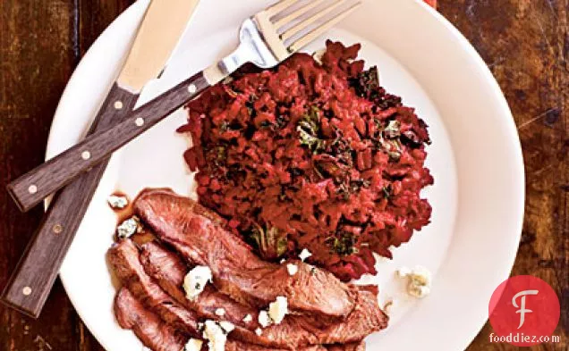 Grilled Flatiron Steaks with Kale and Beet Risotto