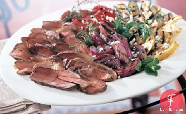 Grilled Butterflied Leg of Lamb and Vegetables with Lemon-Herb Dressing