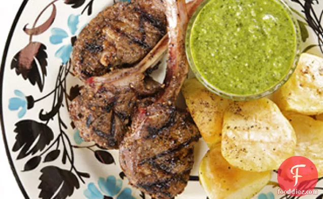 Lamb Lollipops with Green Goddess Mint Dipping Sauce and Roasted Potatoes