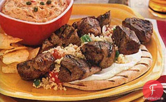 Grilled Cumin-Lamb Pitas with Couscous and Yogurt