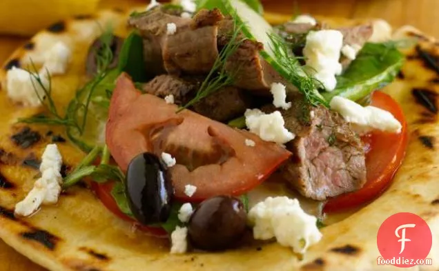 Grilled Lamb with Greek Spinach Pita Salad