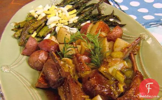 Lamb Chops with Rosemary Plum Sauce and Roasted Asparagus with Lemon Vinaigrette and Diced Egg