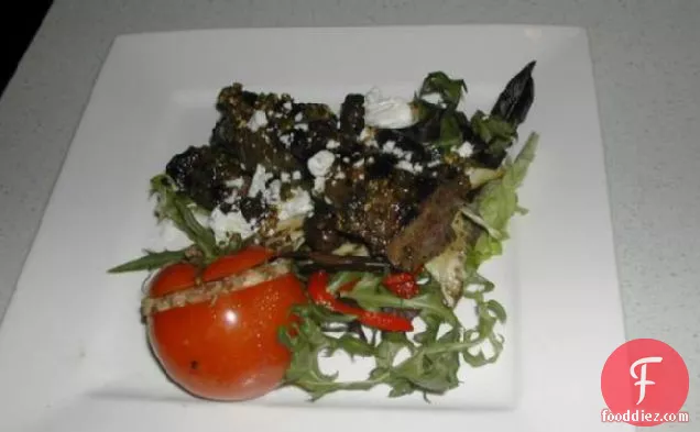Barbecue Lamb on Mediterranean Salad