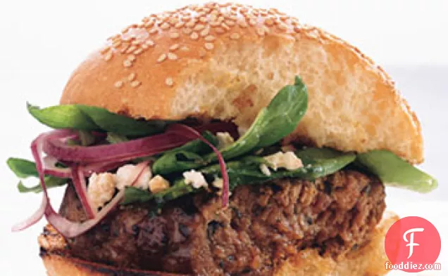 Greek Lamb Burgers with Spinach and Red Onion Salad