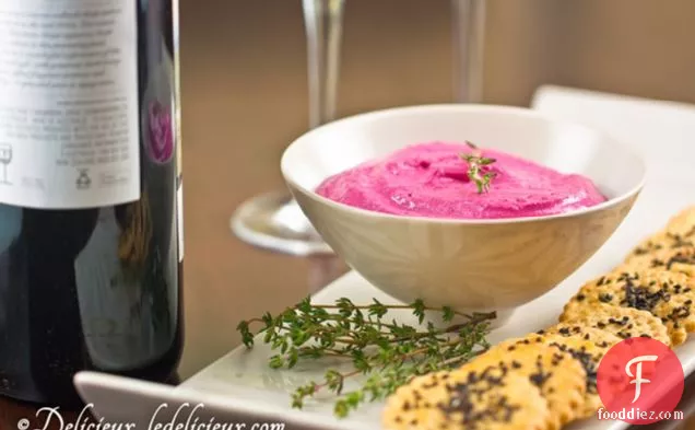 Beetroot, Thyme & Feta Dip With Chickpea & Black Sesame Crackers