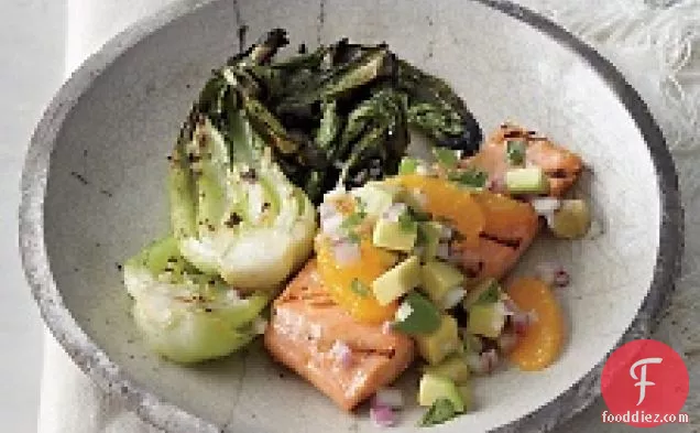 Grilled Salmon And Bok Choy With Orange-avocado Salsa