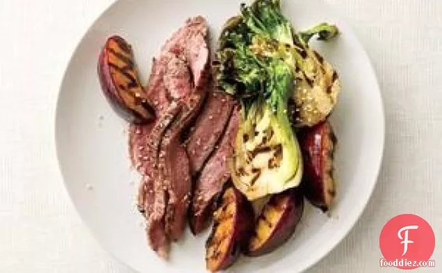 Grilled Steak, Plums, And Bok Choy Recipe