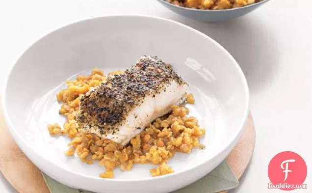 Spice-Baked Sea Bass and Red Lentils