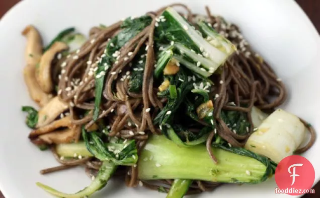 Buckwheat Noodles With Shiitake Mushrooms, Bok Choy, Ginger And