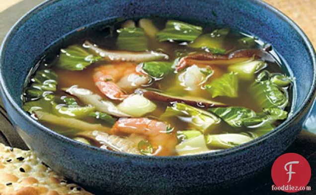 Oriental Soup with Mushrooms, Bok Choy, and Shrimp