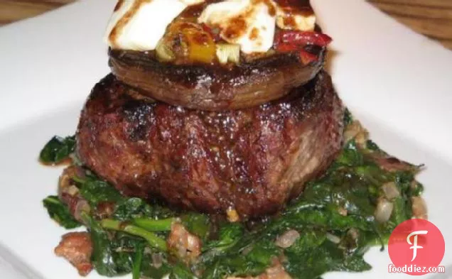 Vaquero Steaks With Pepper Relish and Goat Cheese