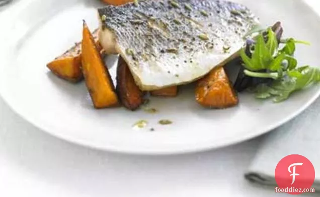 Seared Sea Bass With Fennel Seeds & Roasted Sweet Potatoes