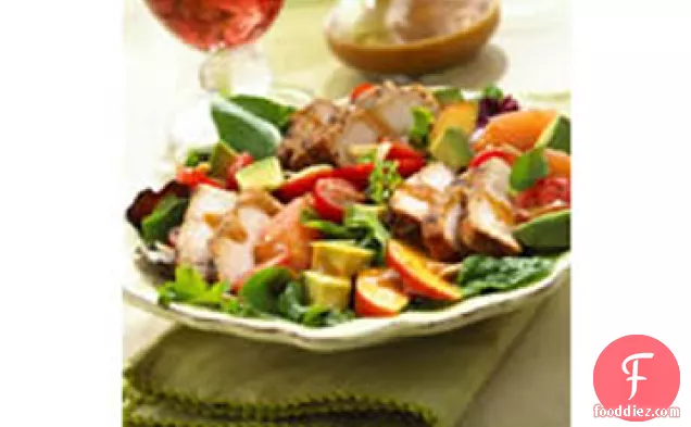 BBQ Pork Salad with Summer Fruits and Honey Balsamic Vinaigrette