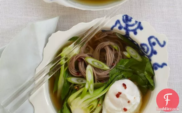 Soba Noodles with Dashi, Poached Egg and Scallions