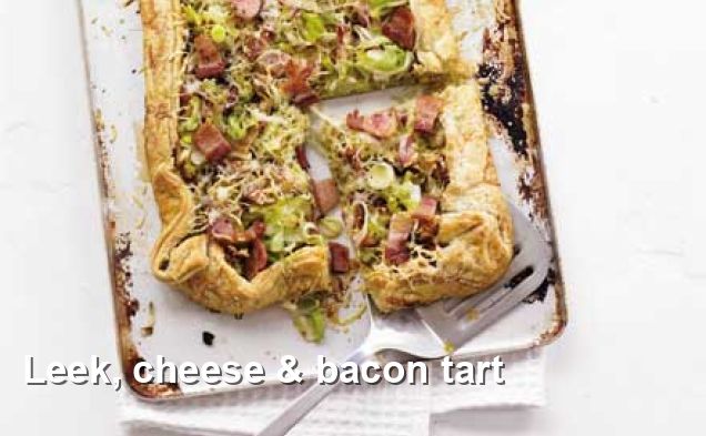 Leek, cheese & bacon tart